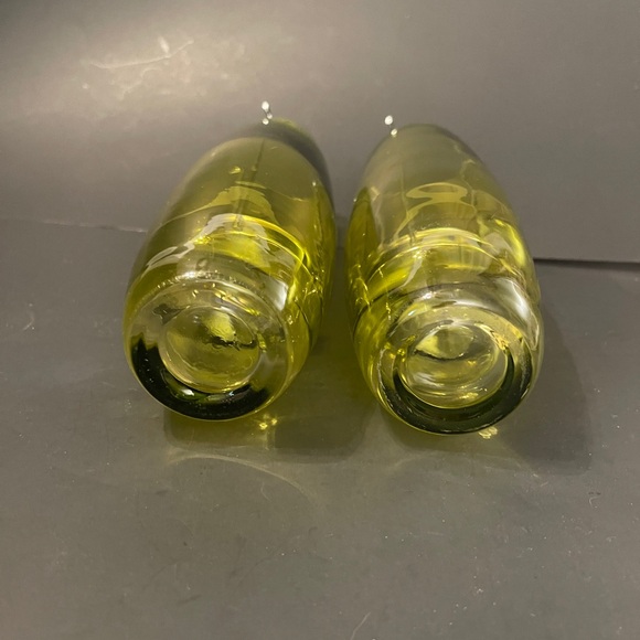 2 Yellow Glass Votive/Vases with Metal Candle Holders - 9" Tall - Picture 3 of 8